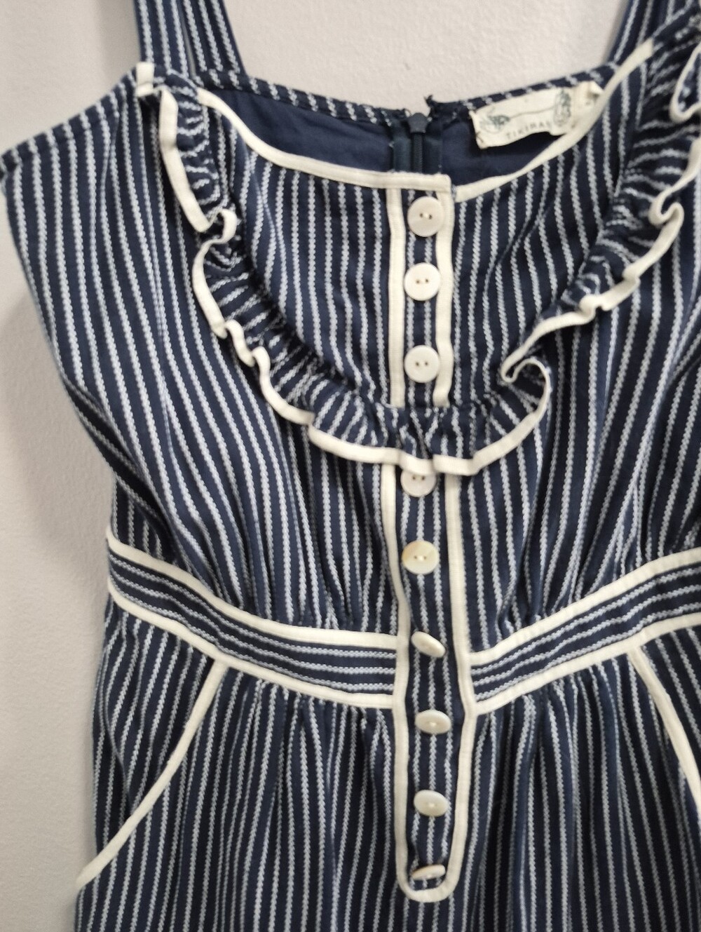 Anthropologie Tikirani Cotton Striped Ruffle Button Mini Dress Size Small - Picture 3 of 8